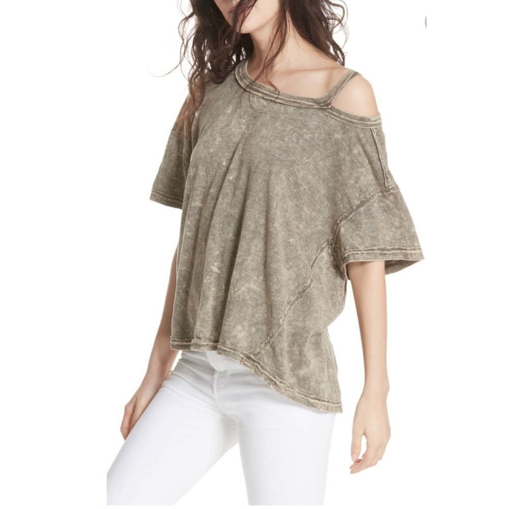 Free People Army Green Tee Top Size S Jersey Wash